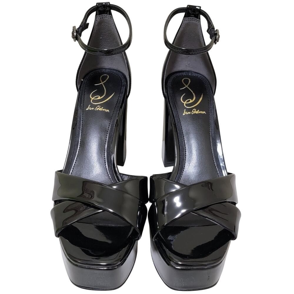Sam Edelman Women Jullian Ankle Strap Platform Sandals Size US 9.5M Black Patent - Picture 3 of 5